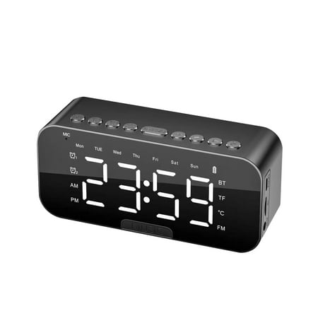Hxlamzoo Alarm Clock with Bluetooth Speaker - Digital Bluetooth Alarm Clock with Dual Alarms,3 Levels Brightness,LED/Temperature/FM Mode/Week Display,Phone Holder,AUX/TF Card Slot for Bedrooms