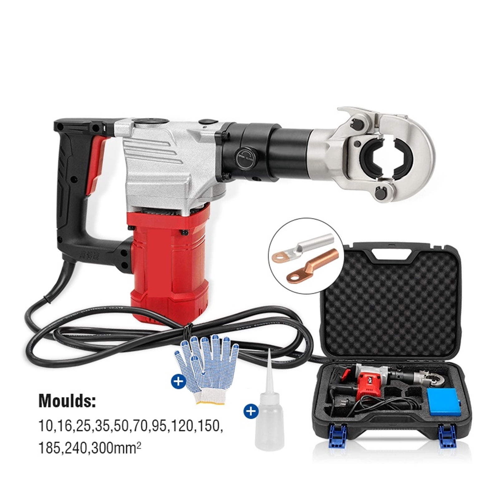 KM-300 In-line Electric Power Cable Crimping Tool, 10-300mm² Copper/Aluminum Terminal Crimping 2200W Power