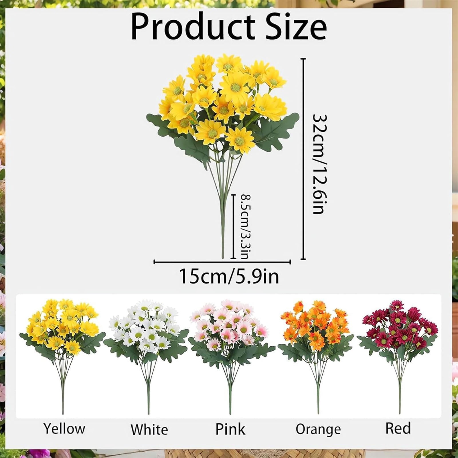 15 Pcs Artificial Sunset Mums, Artificial Outdoor Sunset Mums Flowers, Faux Mums UV Resistant Realistic Fake Fall Flowers Outside for Garden Planter Porch Home Autumn Decor