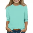 thumbnail image 2 of Blczomt Girls' Shirts Casual 3/4 Sleeve Basic T Shirts Comfy Green Plain Crewneck Trendy Girls Blouse, 2 of 5