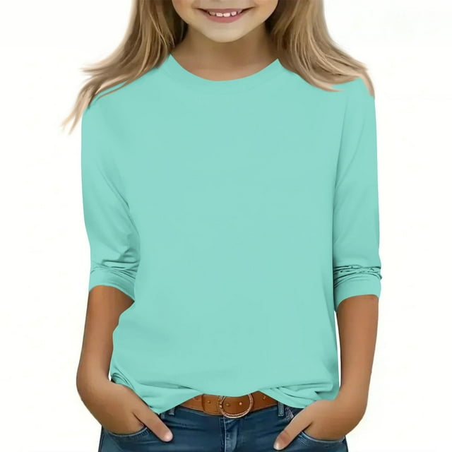 MeetoTime T-shirt Uni à Manches 3/4 et Col Rond pour Enfants, T-shirt pour Tout-Petits Garçons Filles 3-12 Ans