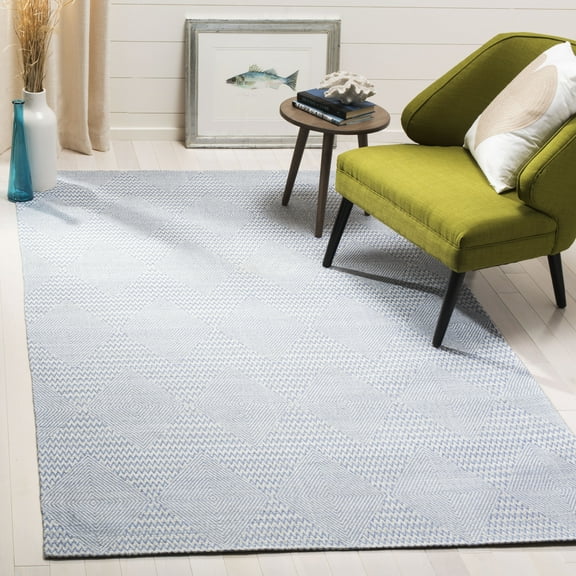 SAFAVIEH Marbella Aylen Geometric Area Rug, Dark Blue/Ivory, 6' x 9'