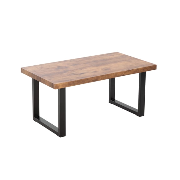 HUJHKIO 39.3" Walnut Coffee Table with Metal Legs, Small Sofa Side Table for Living Room, Brown Tea Table Snack Desk for Farmhouse Office Outdoor, Easy Clean Durable MDF Tabletop