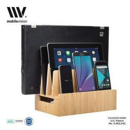MobileVision Bamboo Charging Station Multi Device Organizer Slim Version for Smartphones Tablets and Laptops