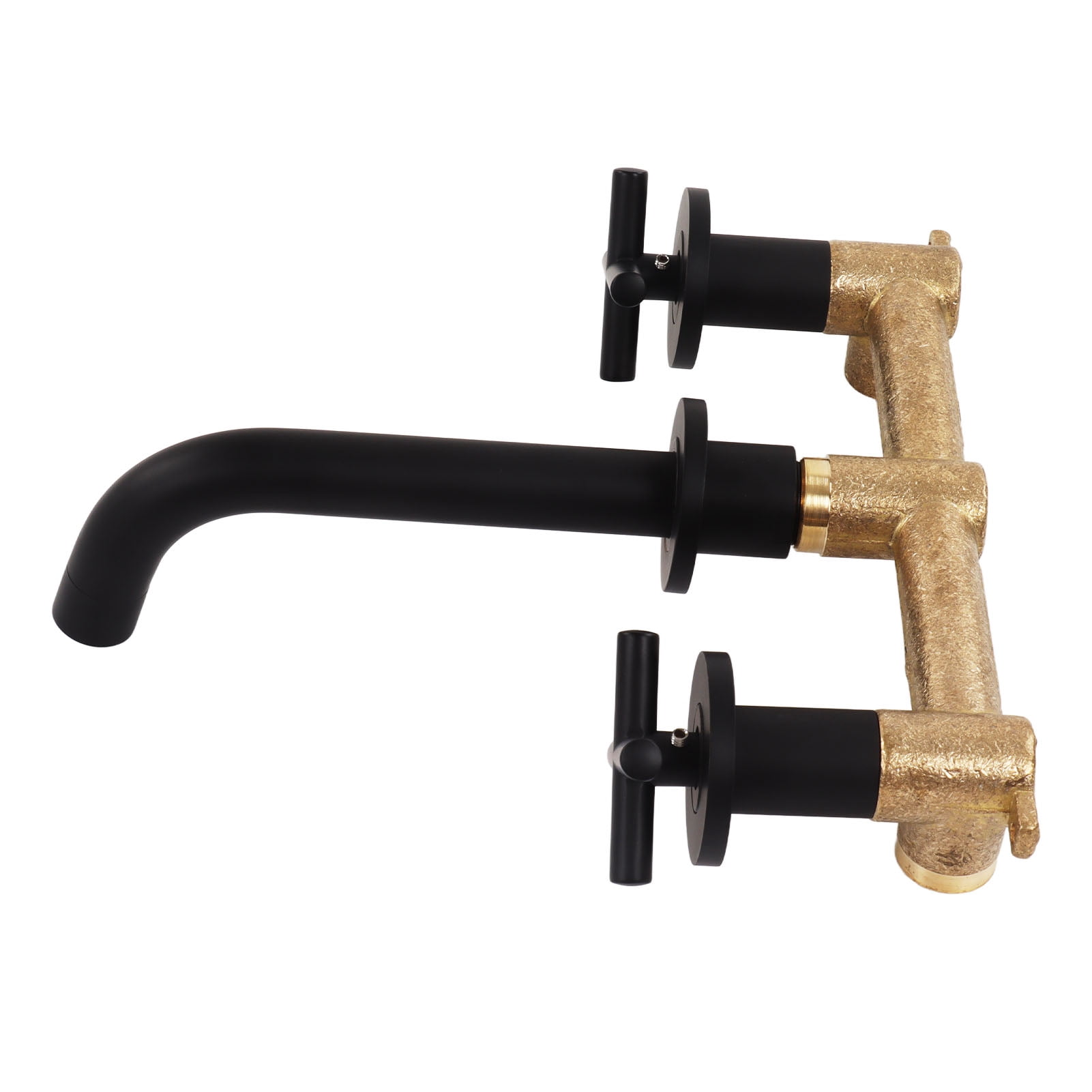 BIMZUC Wall Mounted Bathroom Sink Faucet Hot and Cold Water Mixer Tap Bathtub Faucet Internal and External Thread G1/2 Matte Black Solid Brass Construction (13.38 inches / 34.00 cm)
