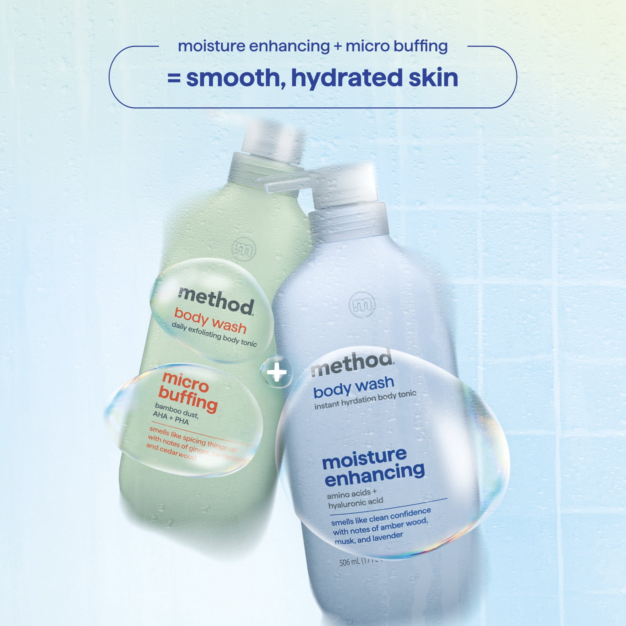method body wash tonic, moisture enhancing, amino acids + hyaluronic acid - amber wood, musk, and lavender​, 17 fl oz