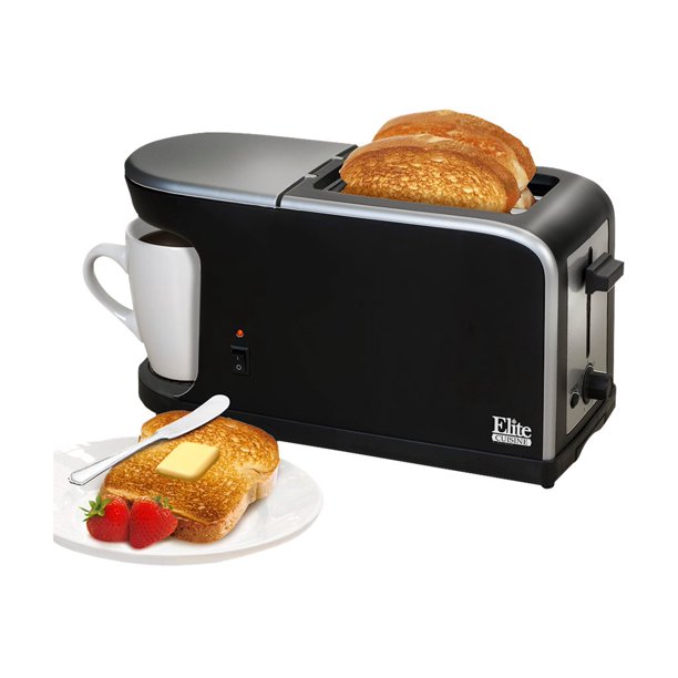 Elite Cuisine ECT819 2in1 2Slice Cool Touch Toaster and Coffee