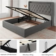 thumbnail image 6 of iPormis Full Size Bed Frame with Lift Up Storage & Charging Station, Button Tufted Wingback Upholstered Headboard, Wooden Slats Support, Light Gray, 6 of 8