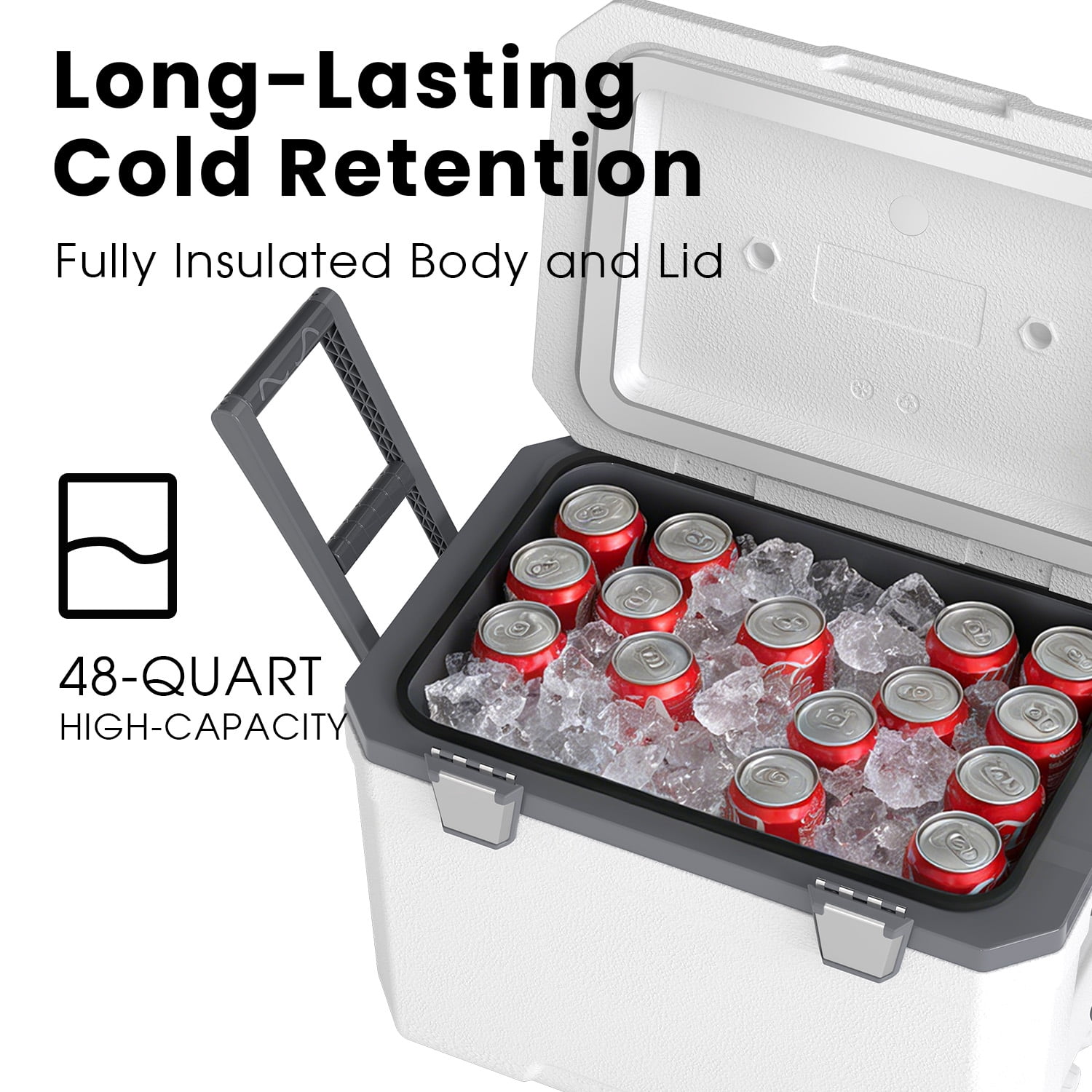 48QT Portable Cooler with Handle, Wheeled Insulated Hard Sided Cooler Ice Chest Box for Outdoors,Camping,Travel,Car