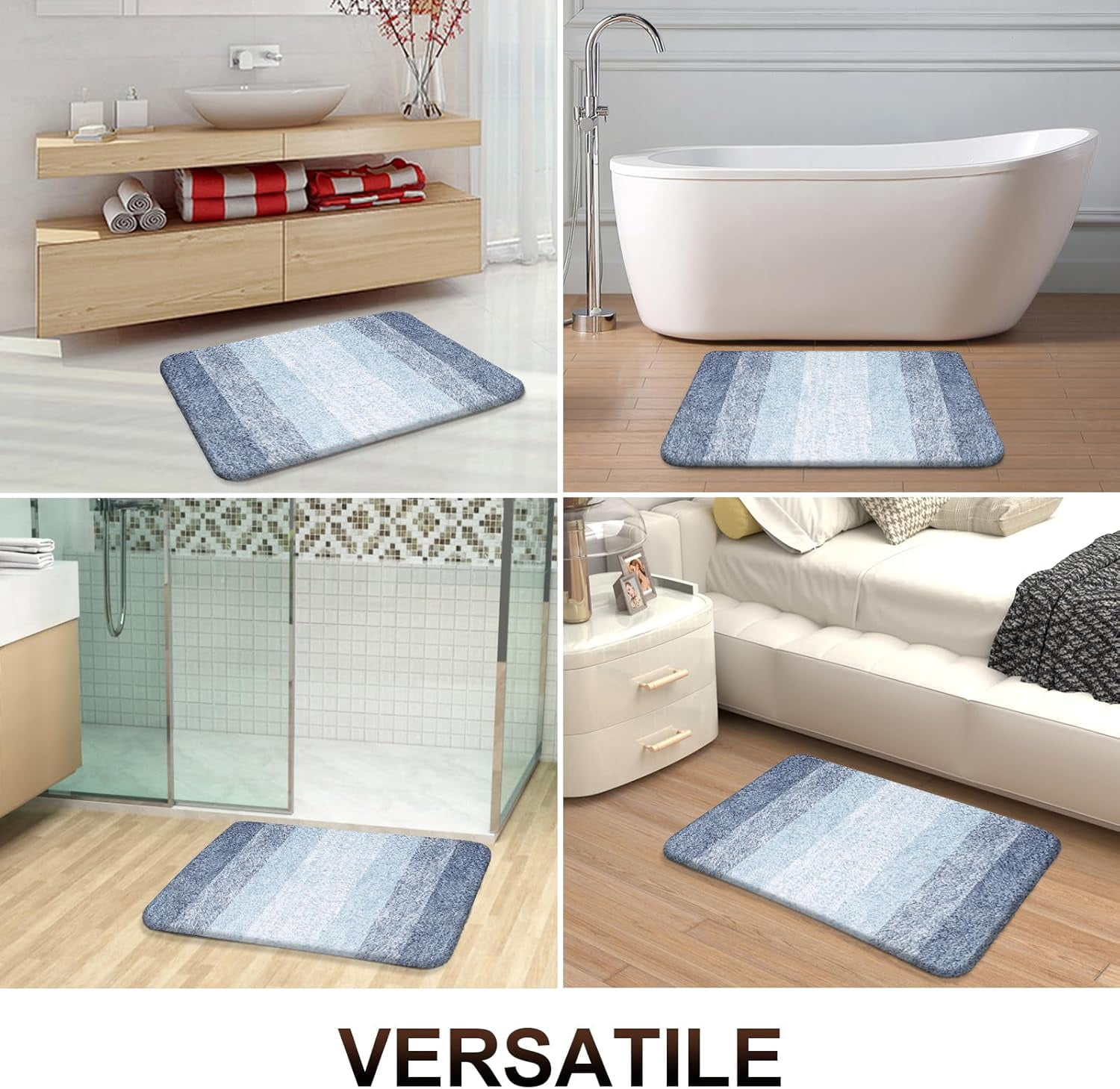 Buganda Microfiber Bathroom Rugs, 20"x30" Blue Luxury Extra Soft and Absorbent Bath Mat, Non-Slip Plush Bath Carpet