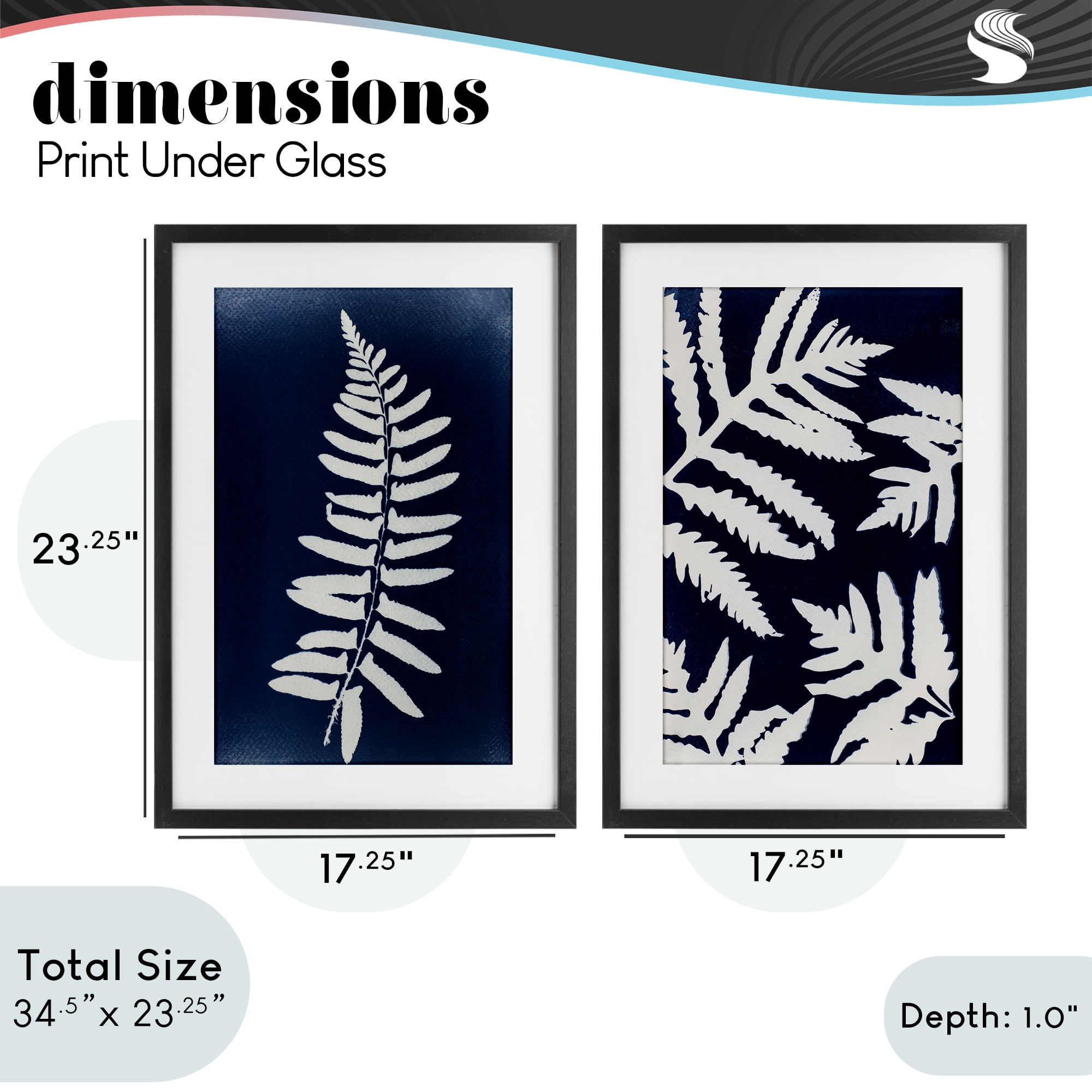 Stupell Industries Fern Leaves on Indigo 2 Piece Black Framed Print Under Glass Set, design by Lynn Byrd