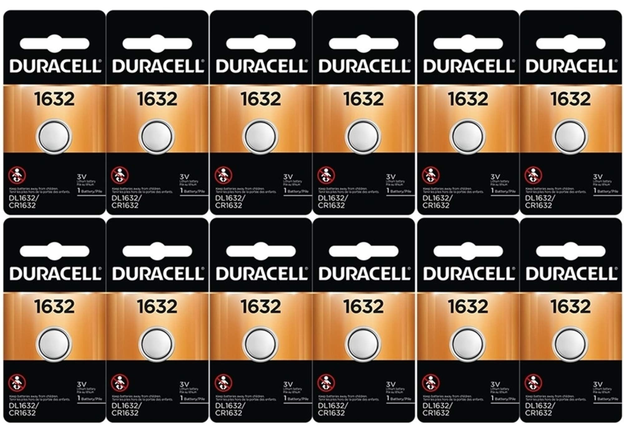 12Pack Duracell 1632 Batteries 3.0 Volt Lithium Coin Button