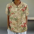 thumbnail image 2 of JTZGDY Plus Size Women Linen Shirts Dressy Casual Floral Printed Summer Short Sleeve Oversized Lapel Collared Round Neck Graphic T-Shirts Top Loose Fit Business Work Tunic Blouse Multicolor#15 L, 2 of 7