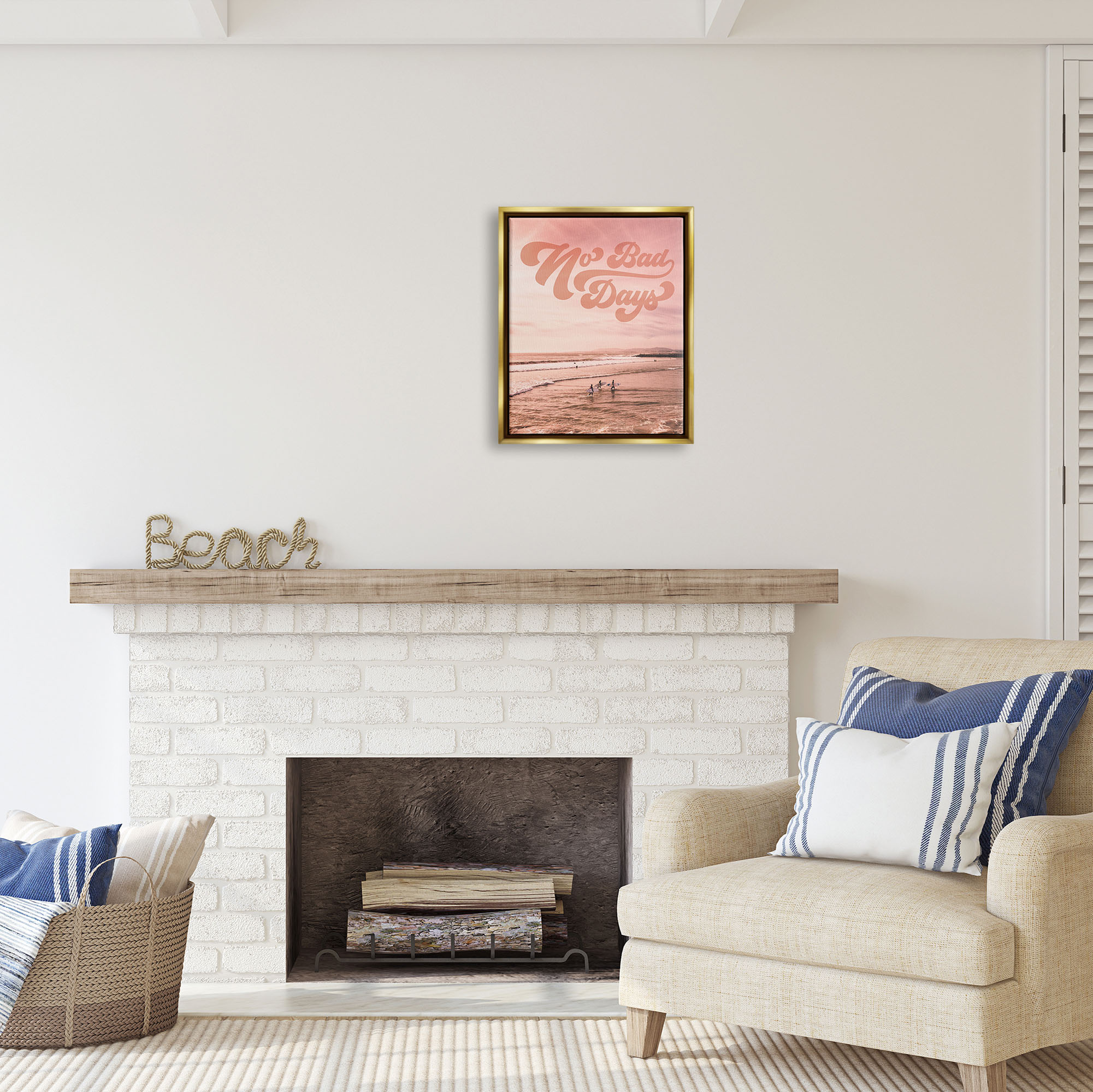 Stupell Industries No Bad Days Retro Beach Nature Painting Gold Floater Framed Art Print Wall Art, 17 x 21