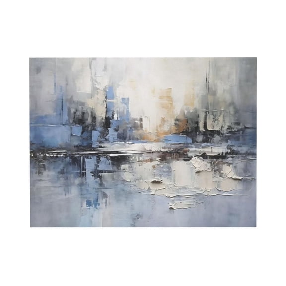 Aarocafa Abstract Cityscape Textured Canvas Art | Viral Neutral Blue-Grey Urban Wall Decor | Oil-Paint Style Relief Print | Modern Living Room/Office Focal Point (Unframed) 8x10in Unframed