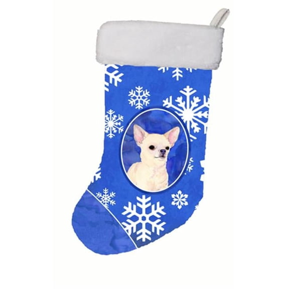 11 W x 8 H in. Chihuahua Winter Snowflakes Christmas Stocking