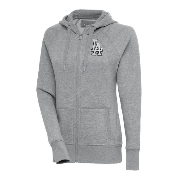 Women's Antigua  Heather Gray Los Angeles Dodgers Brushed Metallic Victory Full-Zip Hoodie