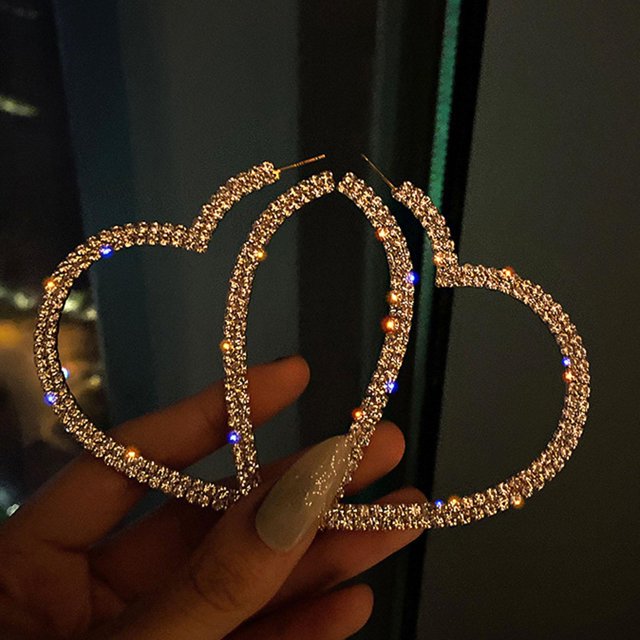 Grandes Pendientes de de Cristal, Regalos Huecos de Moda, Joyería, Pendiente de de Imitación, Geométrico, Brillante, Vintage para Mu Dorado Salvador Pendientes Corazón Cristal