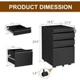 thumbnail image 3 of Metal Mobile File Cabinet with Lock and 4 Keys - Fully Assembled, Under Office Desk 3 Drawers Filing Cabinet for Home Office with Anti-tilt Wheels, A4/Legal/Letter Hanging File Drawers, 3 of 15