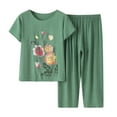 thumbnail image 3 of DDAPJ pyju Cotton Linen Pajamas for Women Summer Casual 2 Piece Sets Plus Size O Neck Short Sleeve Tops with Wide Pants Matching Lounge Set Green XXL, 3 of 9