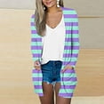 thumbnail image 2 of SELONE Long Cardigan for Women Open Front Long Sleeve Tunic Cardigans Without Hoodie Striped Lightweight Beach Vacation Wear Purple M, 2 of 5