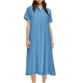 thumbnail image 7 of CHGBMOK Sundresses for Women 2025 Casual Spring and Summer Loose Short-sleeved V-neck Solid Color and Linen Shirt Dress Sizes S-3XL, 7 of 7