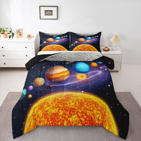 Erosebridal Starry Sky Comforter Cover Teens Universe Galaxy Bedding Set Youth Outer Space Planet Print Quilted Duvet Soft Microfiber Bedding Set with 2 Pillowcase, Queen Size