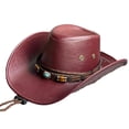 thumbnail image 2 of Trayknick Retro Ethnic Style Faux Leather Western Cowboy Hat with Belt Decor - Adjustable Vintage Gentleman Dress Hat, 2 of 8