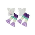 thumbnail image 2 of BemeyourBBs Toddler Baby Girls Birthday Mermaid Outfits 1 2 3 4 Years Old Birthday Clothes Flying Sleeve Letters Crown Print T Shirt Tops Fish Scale Flare Pants Summer Clothing Sets, 2 of 9