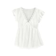 thumbnail image 4 of Ovbmpzd Lace Casual Tops for Women Summer White Classic Fit Short Sleeve V-Neck Casual Blouses & Tops Summer Tops for Women Trendy,M, 4 of 6