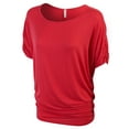 thumbnail image 2 of KOGMO Womens Solid Basic Womens Boatneck Dolman Top with Sleeve Shirring (S-3X), 2 of 6
