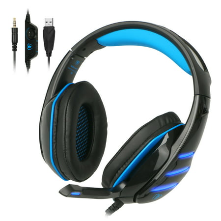 Gaming Headset for PC PS4 Xbox One Nintendo Switch Wii U, EEEKit 3.5mm Stereo Noise Cancelling Gaming Headphone Headset with Mic, LED Light, Memory