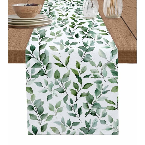 Ldtrchee Green Eucalyptus Leaves Table Runner 48 Inches, Spring Summer Botanical Bed Runner Dresser Scarves Tabletop for Indoor Outdoor Parties/Ceremony/Banquet, 13" x 48"