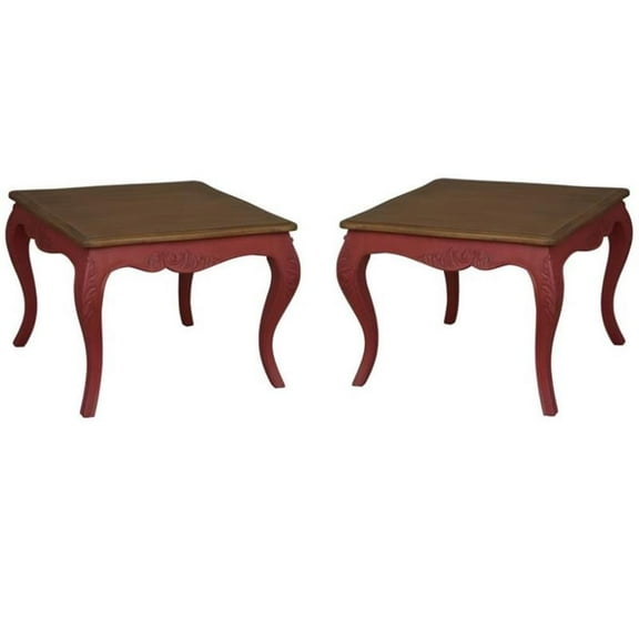 Home Square Square End Table in Antique Red Finish - Set of 2