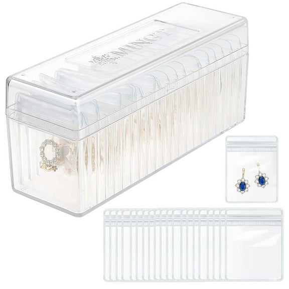 Acrylic Jewelry Box Organizer Clear Jewelry Organizer Holder with 20 Portable Anti Tarnish Jewelry bags Travel Jewelry Case for Women