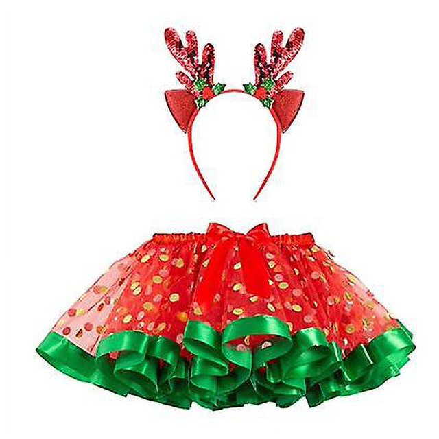 Disfraz de fiesta de Navidad para niñas, falda tutú de ballet con lunares y diademas de asta de Reno