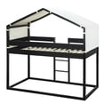 thumbnail image 4 of DEALTOPS Twin Over Twin Bunk Bed Wood Frame with Beige Cotton Tent,House-Shaped - Espresso, 4 of 8
