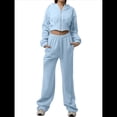 thumbnail image 3 of Conjunto Deportivo para Mujer: Sudadera con Capucha y Cremallera de Larga con Pantalones de Color Liso con Cordones - Conjunto de Dos Piezas Azul L, 3 of 6