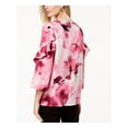 thumbnail image 2 of ALFANI Womens Pink Floral Ruffle Sleeve 3/4 Sleeve Jewel Neck Top  Size: M, 2 of 2