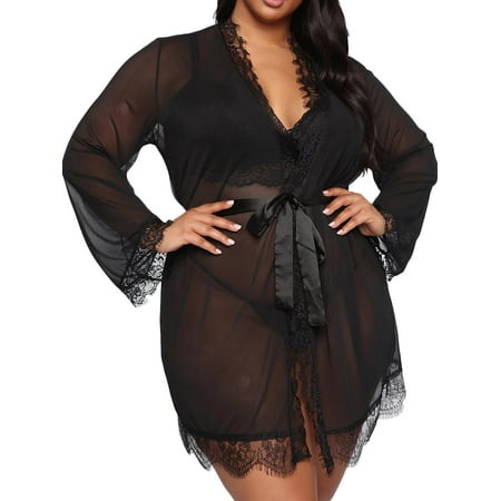 

LAPA Women s Plus Size Lingerie Dress Robe Kimono Babydoll Sleepwear