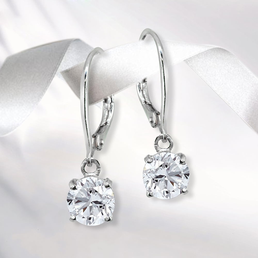 White Sapphires 3.46 Cts 2024 Dangling Earrings.925 Sterling Silver