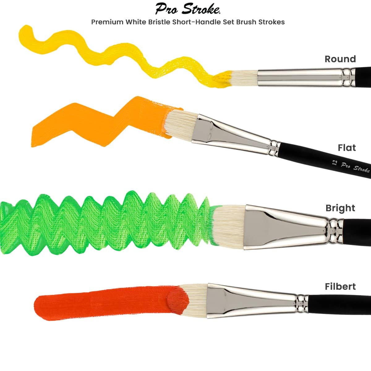 Creative Mark Pro Stroke Premium White Chungking Hog Bristle Artist Paint Brush - Short Handle Set of 12 with Easel Case - Natural Bristle Brush w/ Soft Touch Handle for Oils and Acrylics