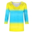 thumbnail image 6 of thefmos Women's 3/4 Sleeve Gradient Pullover Tops Summer V Neck Flowy Casual Blouses Loose Fit Cute Trendy Tshirt Basic Work Clothes, Yellow S, 6 of 6