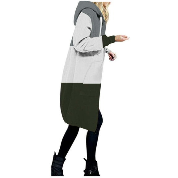 Scyoekwg Womens Coats Outerwear Winter Thin Fleece Drawstring Long Hoodies Jackets Outwear Winter Warm Jackets Loose Color Block Long Sleeve Casual Outerwear (Army Green,XXL)