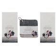 thumbnail image 1 of Farmers Market Kitchen Towel - Potholder Bundle, 2 Gray Striped Heavyweight Kitchen Towels with Embroidered Roosters and Matching Pocket PotHolder, 1 of 4
