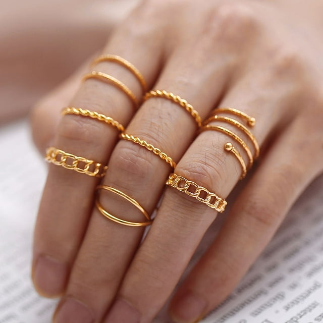 VERDANVERSE 8Ud Conjunto De Anillos Dorados Vintage En Aleación Para Decorar Y Combinar En Cualquier