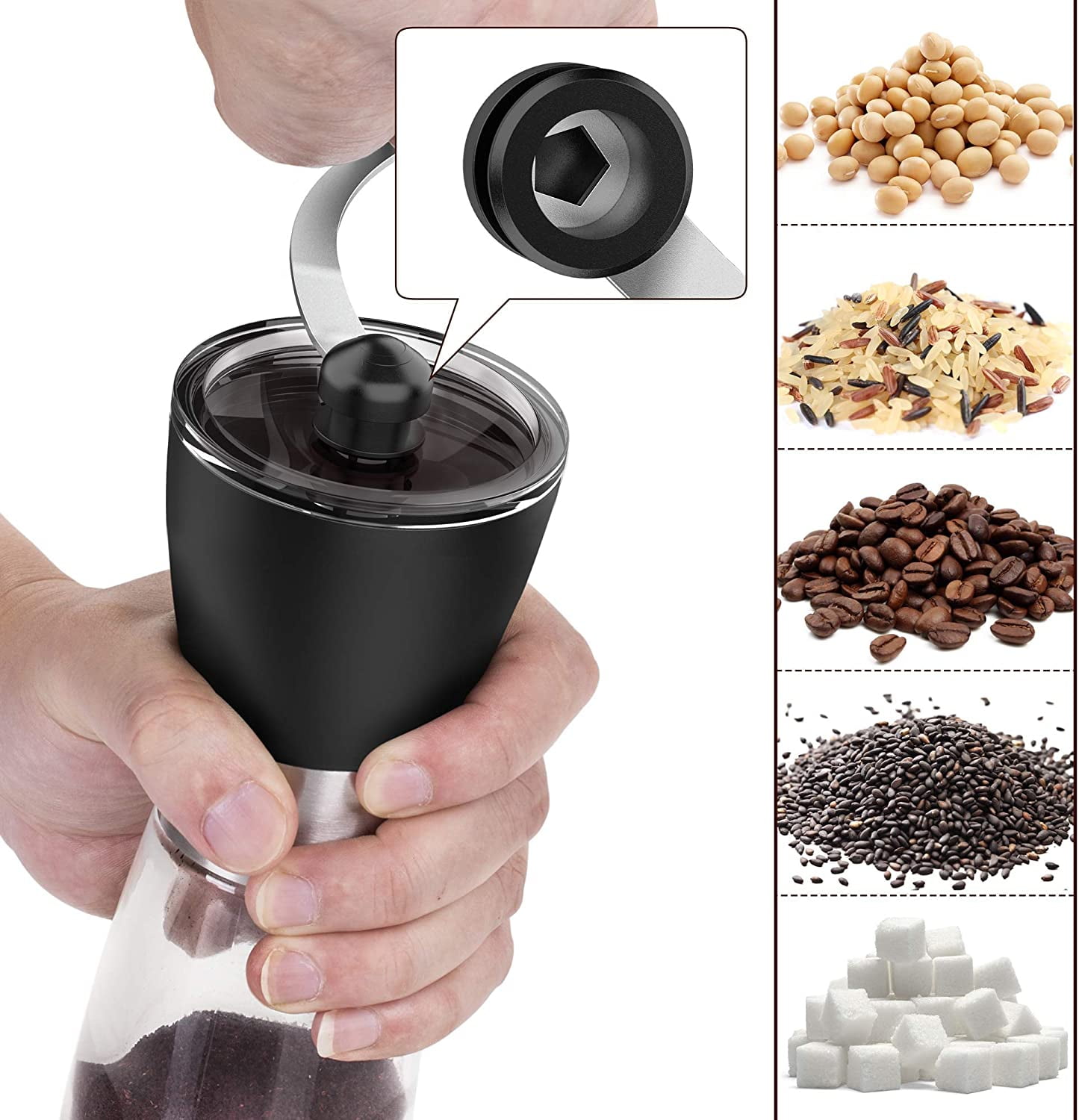 Mixpresso Manual Coffee Grinder Set, Hand Coffee Mill With Conical Ceramic  Burr Two Glass Jars And Soft Brush, Manual Coffee Bean Grinder & Spice