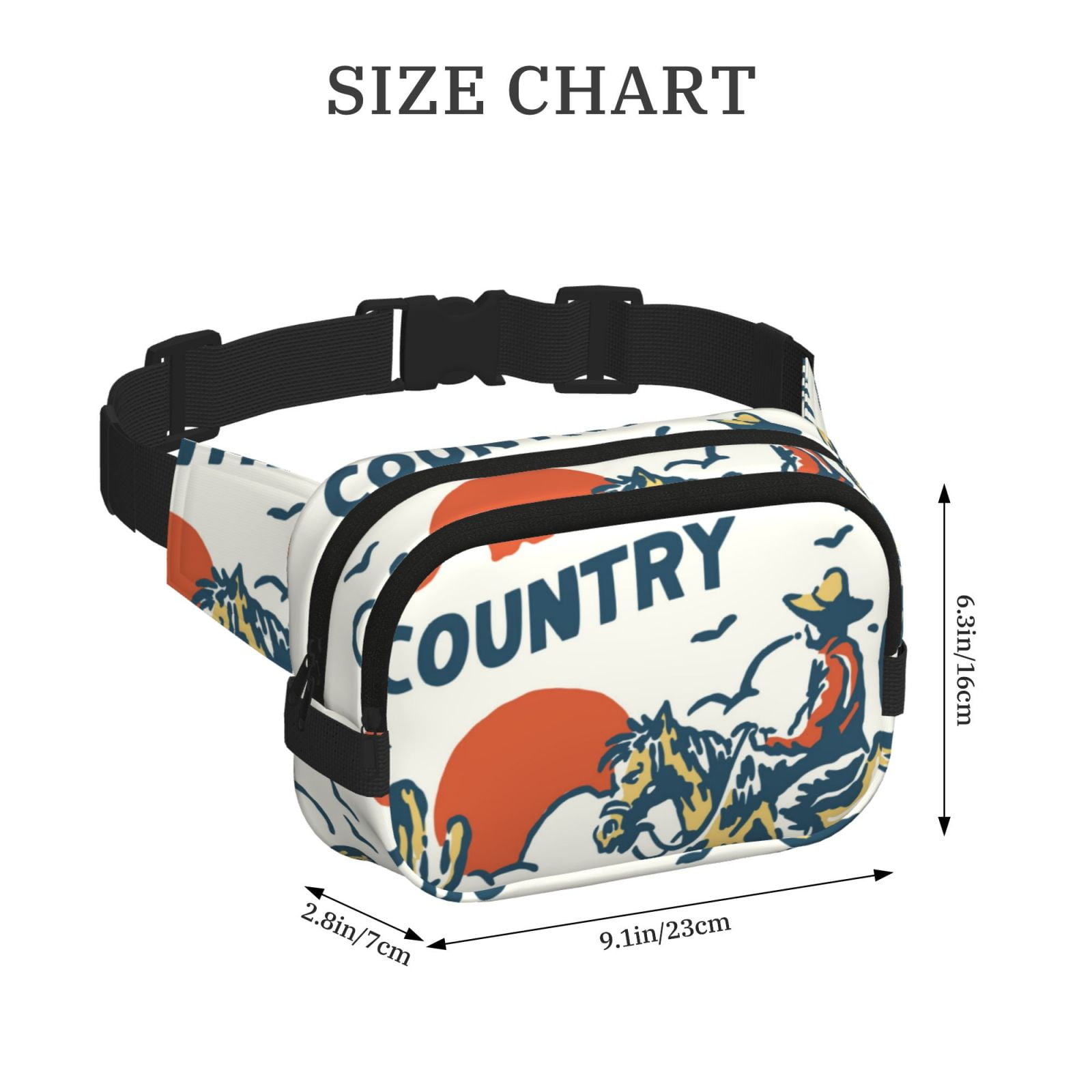 Picia Cowboy Rising Horse Print Square Double-Layer Waist Bag Mini Adjustable Waist Belt Bag Exercise Running Travel Hiking