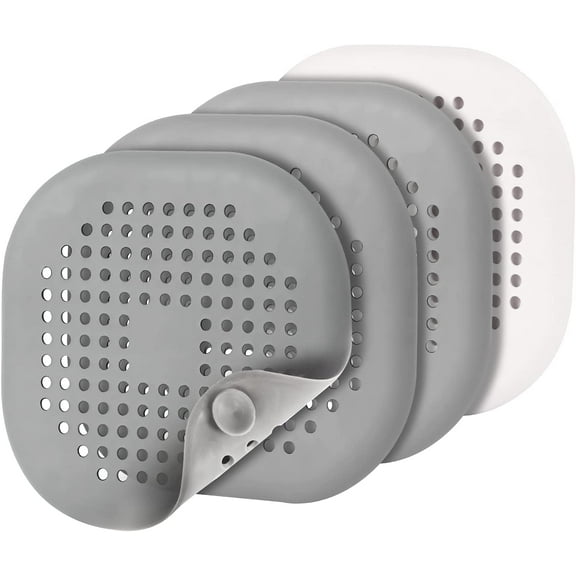 Square Drain Cover for Shower [4 Pack], Flat Drain Hair Catcher 5.5inch, TPR Material, Strong Absorbability, Non Removable Suction Cups, Shower Hair DrainCatcher, Hair Stopper 2 Colors