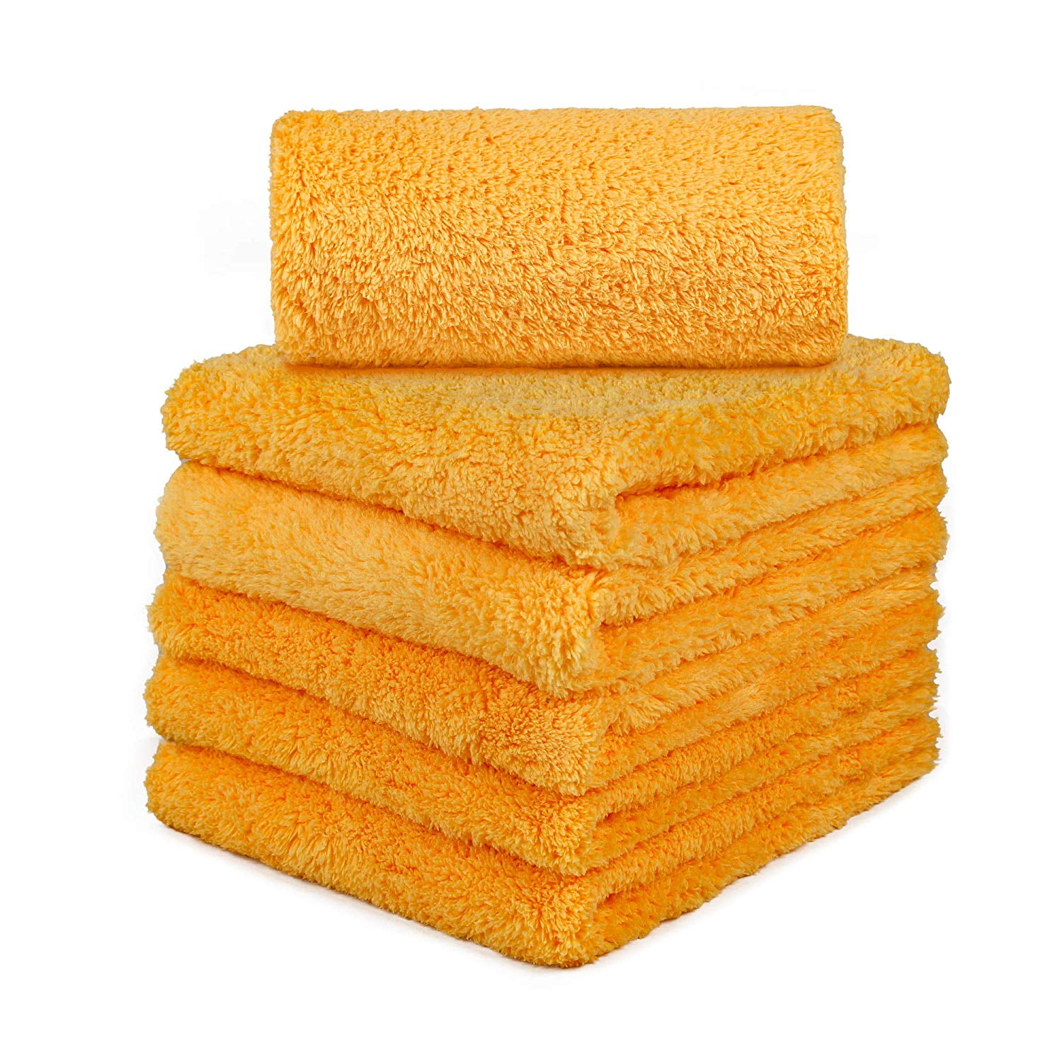 SOFTBATFY Plush Edgeless Microfiber Towels Cloth for Cars Car Drying Wash Detailing Buffing Polishing Towel Orange 500 GSM 6 Pack 16 x 16inches 